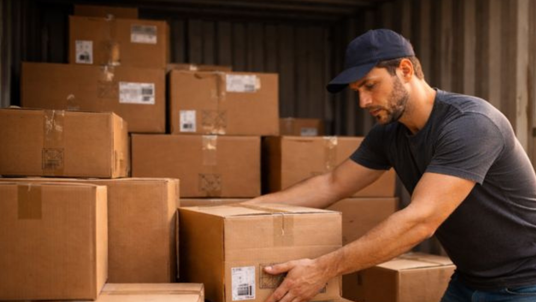 packing boxes in a shipping container